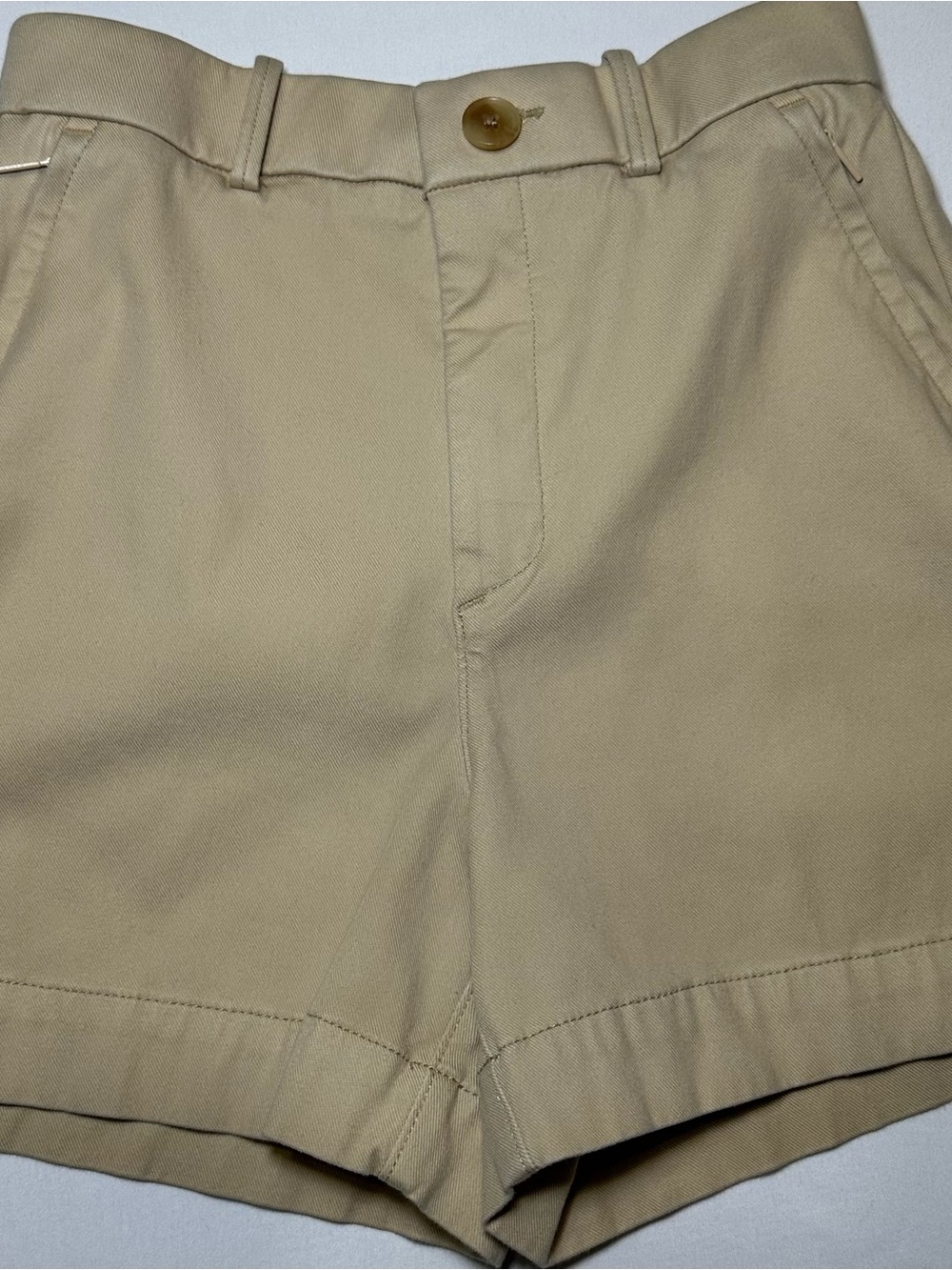 Spanx Khaki Tan Stretch Twill Shorts Size XS Tummy Control Chino Casual Cuffed